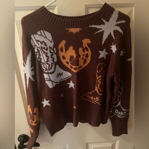 Brown Star Patterned Sweater